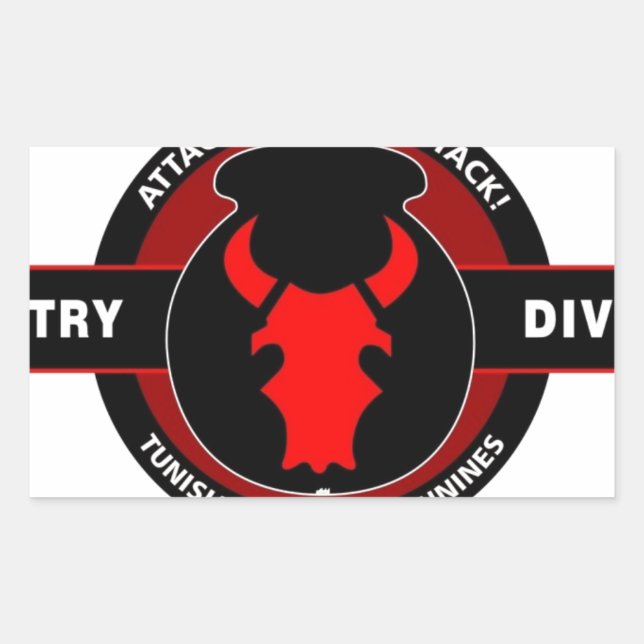34. INFANTRIEDIVISION" RED BULL" RECHTECKIGER AUFKLEBER (Vorderseite)