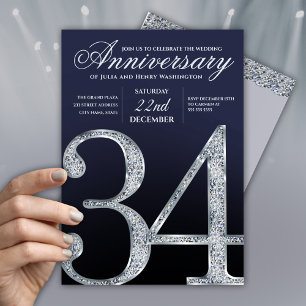 34. Jubiläum Diamant Silber Navy Blau Einladung
