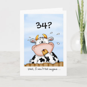 34e anniversaire - Carte humoristique avec vache s