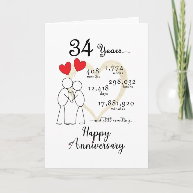 34e anniversaire du Mariage Carte avec ballons car (Devant)
