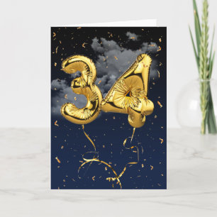 34e Anniversaire Gold Mylar Balloon et carte Confe
