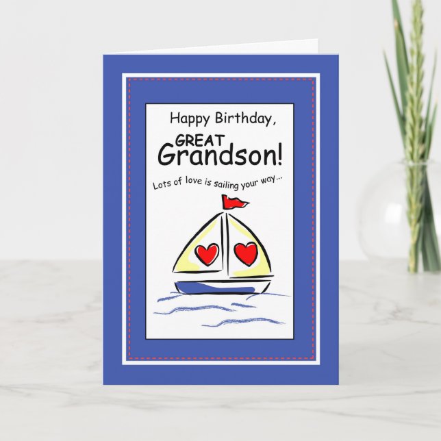 3541 Große Grandson Religious Sailboat Geburtstag Karte (Vorderseite)