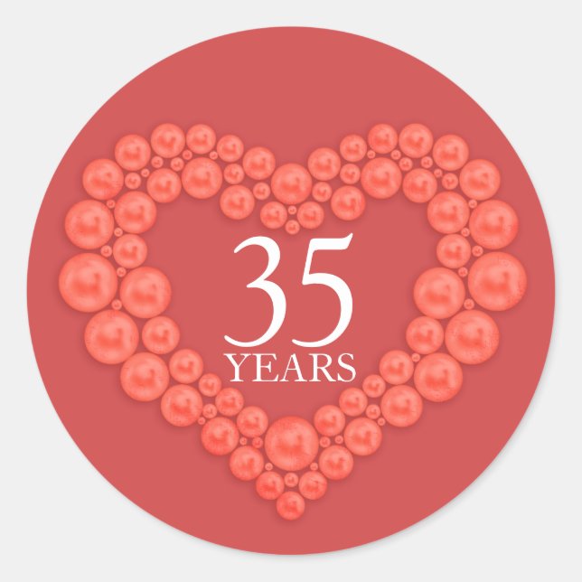 35 ans corail anniversaire autocollant coeur (Devant)
