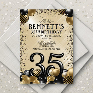 35. Balloons Black Gold Geburtstag Einladung