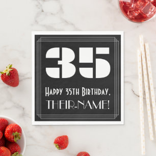 35. Geburtstag: Art Deco Aussehen "35" + Name Serviette
