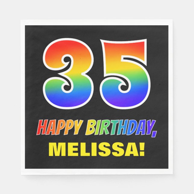 35. Geburtstag: Bold, Fun, Simple, Rainbow 35 Serviette (Vorderseite)