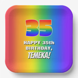 35. Geburtstag: Farbiges, lustiges Regenbogenmuste Pappteller