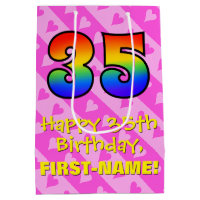 35. Geburtstag: Fun Pink Hearts Streifen; Regenbog