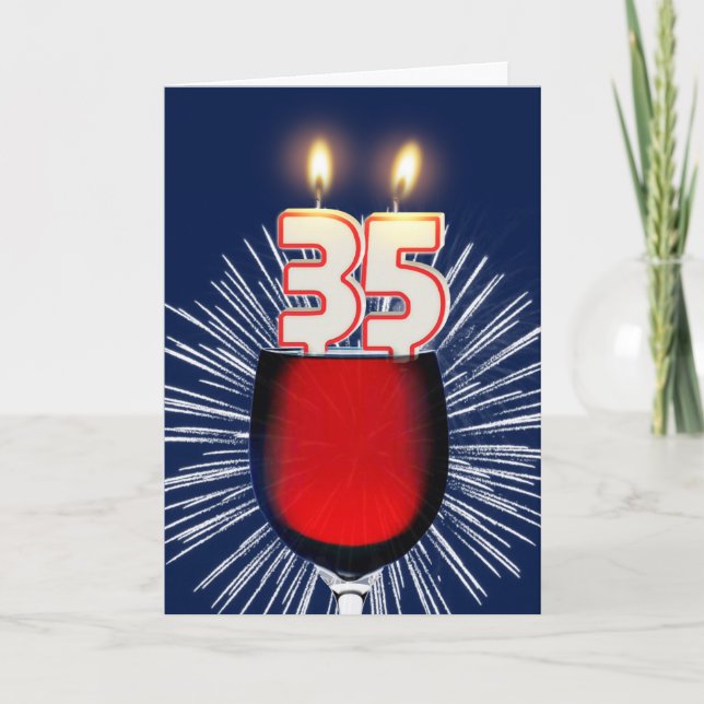 35. Geburtstag mit Wein und Kerzen Karte (Vorderseite)