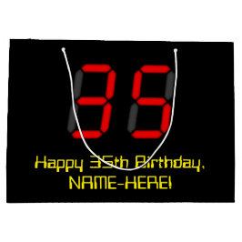 35. Geburtstag: Red Digital Clock Style "35" + Nam Große Geschenktüte