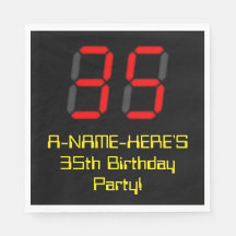 35. Geburtstag: Red Digital Clock Style "35" + Nam