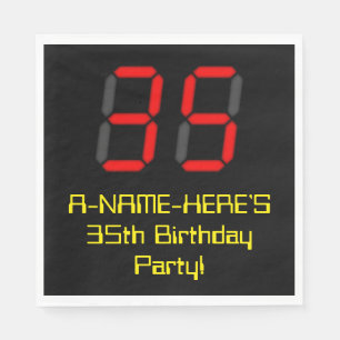 35. Geburtstag: Red Digital Clock Style "35" + Nam Serviette
