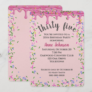 35. Geburtstag rosa Icing und Sprinklen Einladung