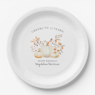 35. Geburtstag White Pumpkin Herbstlaubs Custom Pappteller