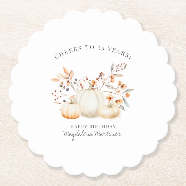 35. Geburtstag White Pumpkin Herbstlaubs Custom Untersetzer (Vorderseite)