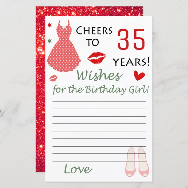 35. Geburtstag Wünsche für das Geburtstagsmädchen (Vorne/Hinten)