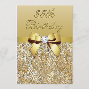 35. Geburtstags-Gold-Imitats und Bow Einladung