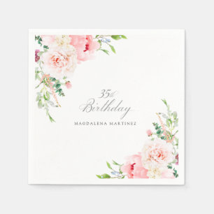 35. Geburtstagsfeier Pink Floral Custom Cocktail Serviette