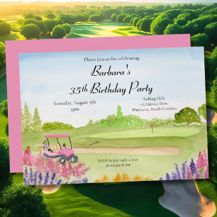 35. Geburtstagsfeier Pinker Golfwagen Golfplatz Einladung