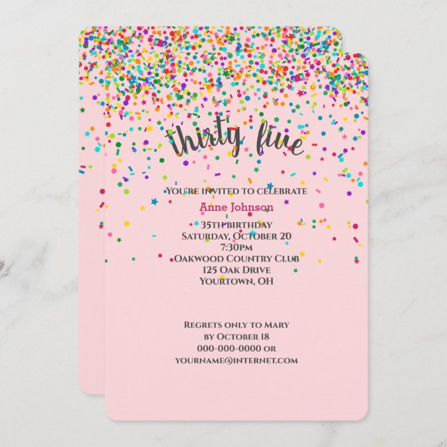 35. Geburtstagsparty Konfetti Einladung (Vorne/Hinten)