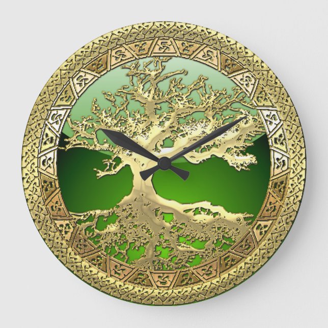 [35] Golden Celtic Tree of Life Große Wanduhr (Vorderseite)