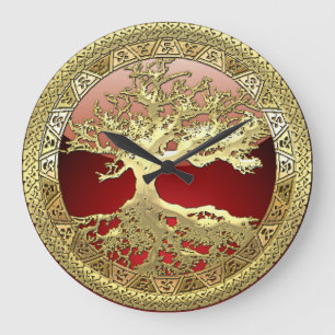 [35] Goldener keltischer Baum des Lebens Große Wanduhr