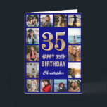35. Happy Birthday Navy Blue & Gold Foto Collage Karte<br><div class="desc">35. Happy Birthday Navy Blue und Gold Foto Collage Geburtstagskarte. Für weitere Anpassungen klicken Sie bitte auf die Schaltfläche "Anpassen" und verwenden Sie unser Designwerkzeug,  um diese Vorlage zu ändern.</div>