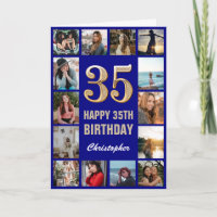 35. Happy Birthday Navy Blue & Gold Foto Collage