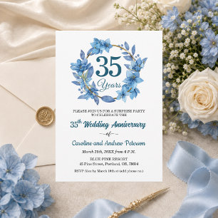 35. Hochzeitstag Blue Floral Surprise  Einladung