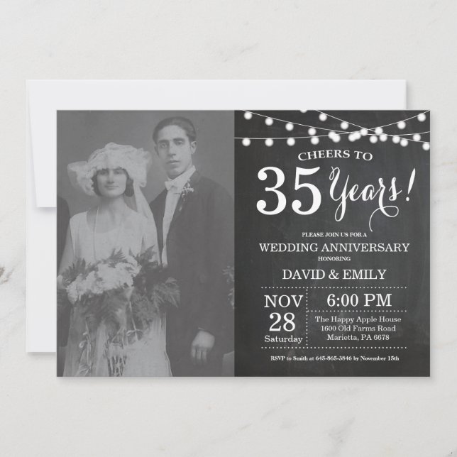 35. Hochzeitstag Chalkboard-Foto Einladung (Vorderseite)
