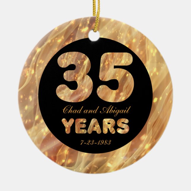 35. Hochzeitstag Gold Party Lights Keramikornament (Vorne)