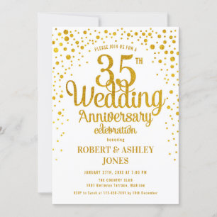 35. Hochzeitstag - Gold & Weiß Einladung