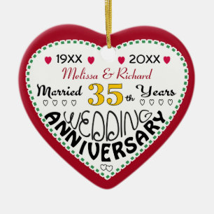 35. Jubiläum Geschenk Herz geformt Weihnachten Keramik Ornament