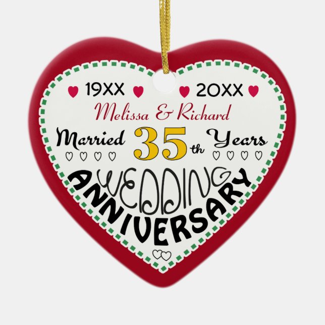 35. Jubiläum Geschenk Herz geformt Weihnachten Keramik Ornament (Vorne)