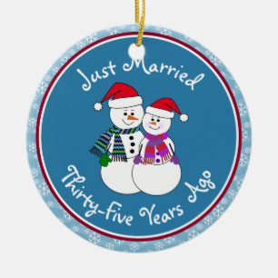 35. Jubiläum Geschenk Spaß Snow Couple Weihnachten Keramik Ornament