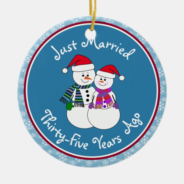 35. Jubiläum Geschenk Spaß Snow Couple Weihnachten Keramik Ornament (Vorne)