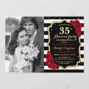 35. Jubiläum mit Foto - Gold Black Red Einladung