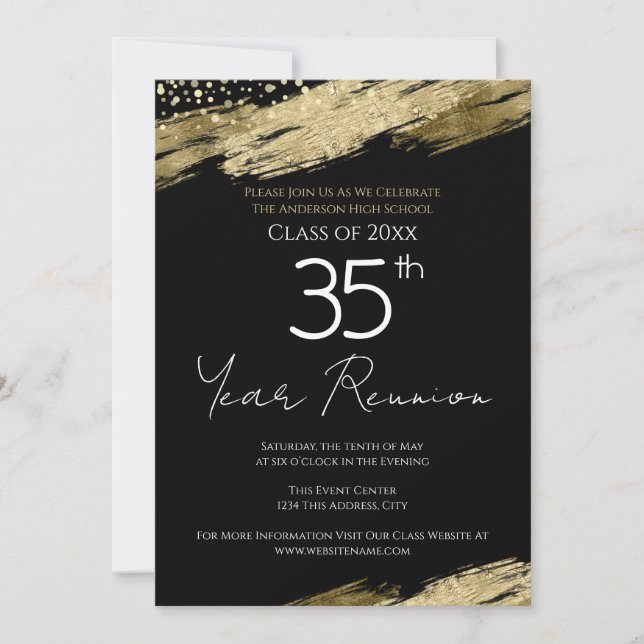 35. Klasse Wiedersehen Black and Gold Einladung (Vorderseite)