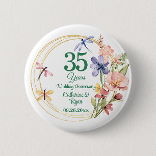 35. Korallen-Hochzeitsjubiläum Goldrahmen Floral Button