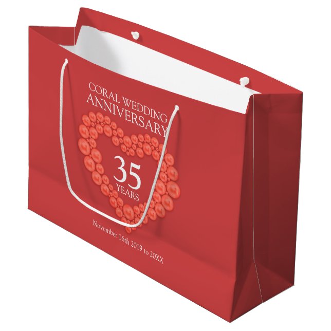 35. Korallenhochzeit Foto Herz Große Geschenktüte (Vorderseite Schrägansicht)