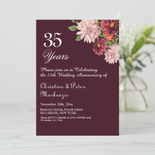 35. Korallenhochzeit Jubiläum Burgund Floral Einladung