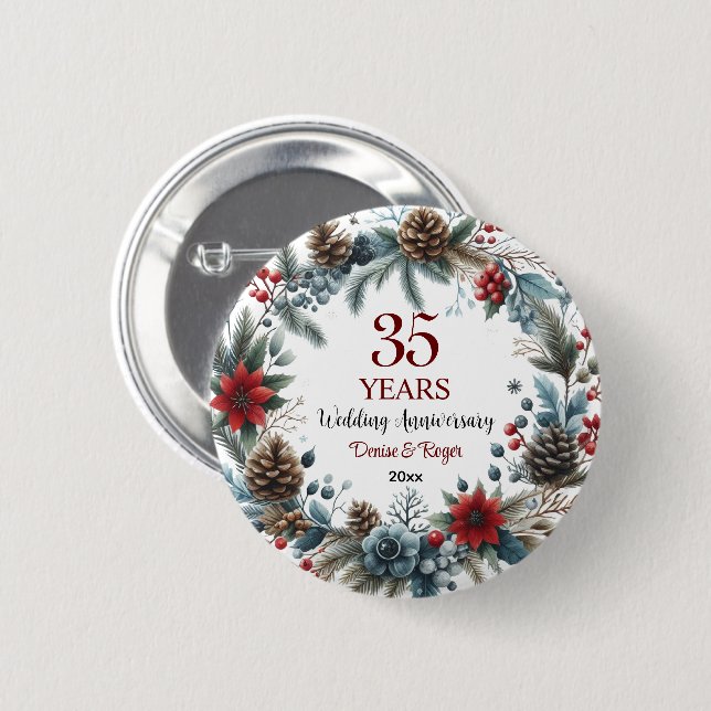 35. Korallenhochzeit Jubiläum Eleganter Winter Button (Vorne & Hinten)