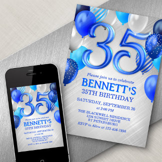 35. Mens Blue Birthday Einladung