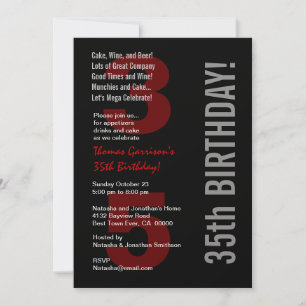 35. Modern Birthday Schwarz-weiß Red Metallic Einladung