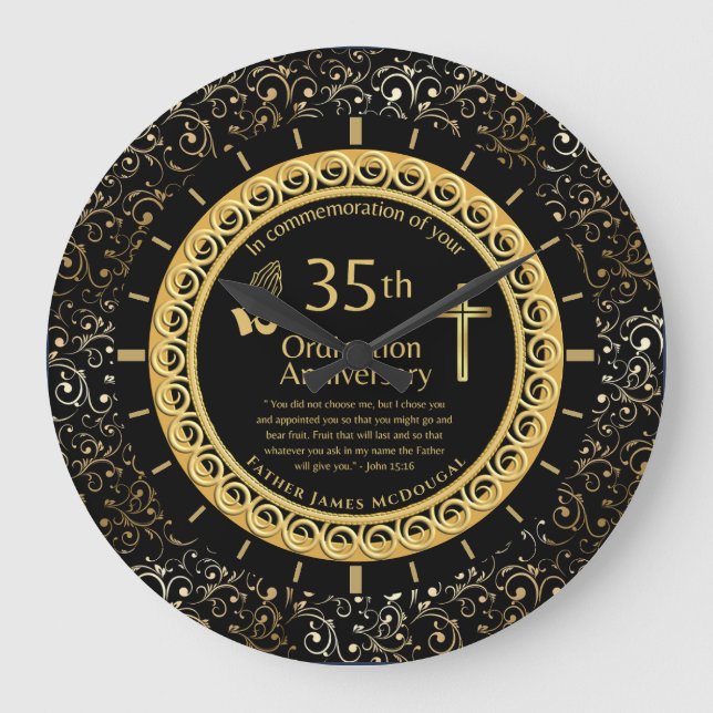 35. Ordination Jubiläum Priest PERSONALISIERT Große Wanduhr (Vorderseite)