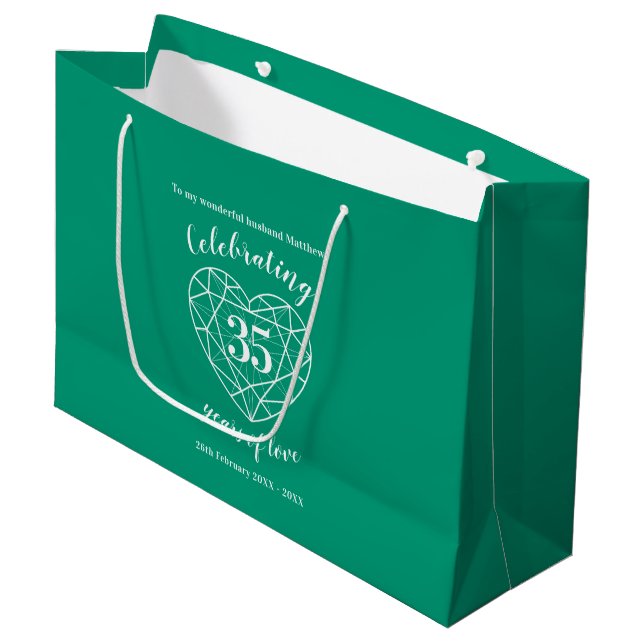 35. Smaragdjubiläum 35 Jahre grüne Tasche Große Geschenktüte (Vorderseite Schrägansicht)