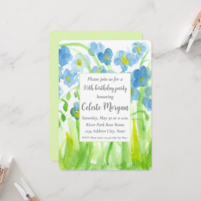 35e anniversaire Invitation fête Fleurs sauvages b (Devant/Arrière en situation)