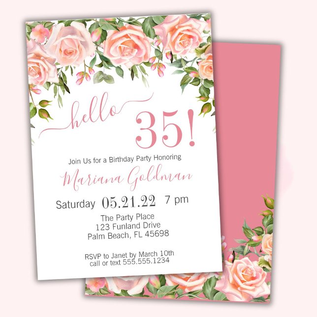 35e anniversaire Invitations Pink Floral Modern Pa (Créateur téléchargé)