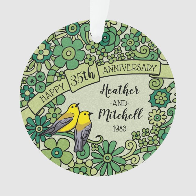 35e anniversaire personnalisé, Jade Floral Birds (devant)