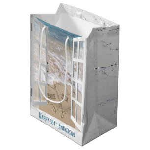 35e Anniversaire Plage Coeurs Moyen Cadeau Sac